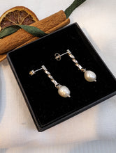 Load image into Gallery viewer, Eco Silver Twisted Bar with Pearl Drop Earrings
