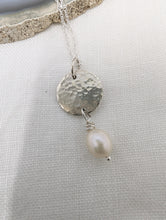 Load image into Gallery viewer, Handmade Hammered Round Pendant with Pearl Drop
