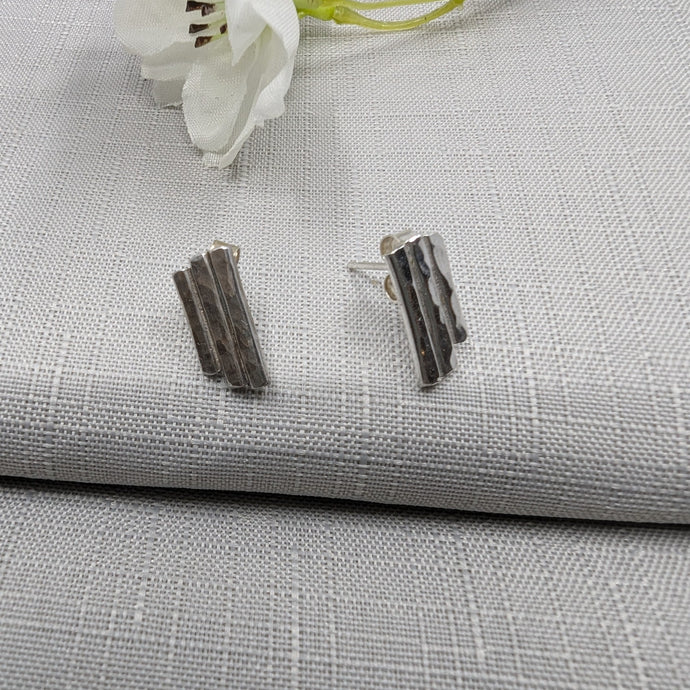 Eco Silver Hammered Triple Bar Earrings | 12 mm | Recycled Sterling Silver