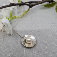 Load image into Gallery viewer, Eco Silver Dome Textured Pendant with Pearl | 18 mm Circle | Recycled Sterling Silver
