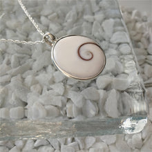 Load image into Gallery viewer, Shiva eye shell round set in silver round pendant
